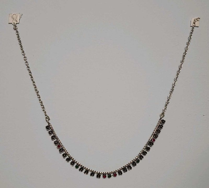 Silver chain necklace with gemstones