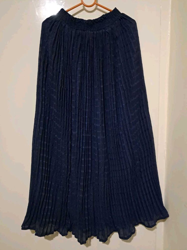 Navy Blue Pleated Maxi Skirt