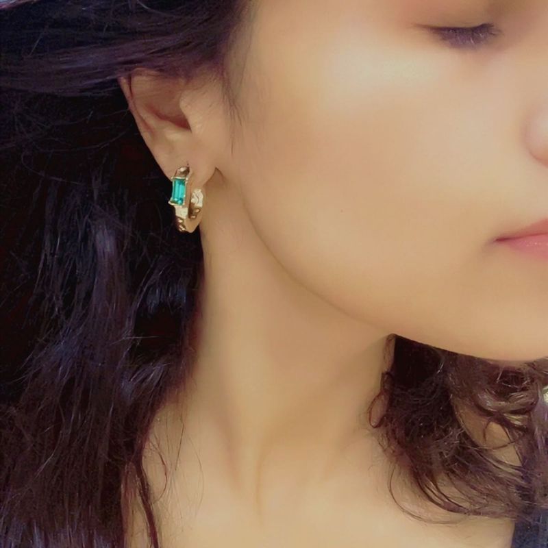 Emerald Accent Hoop Earrings (anti tarnish )