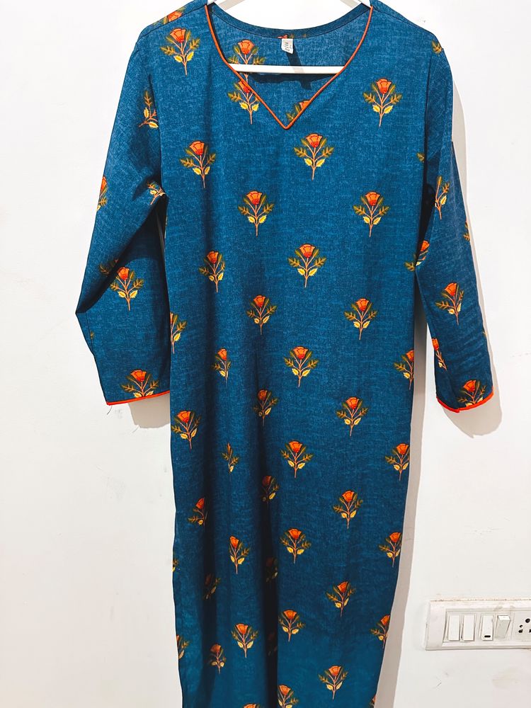 Blue Floral Motif Kurti From Ahika