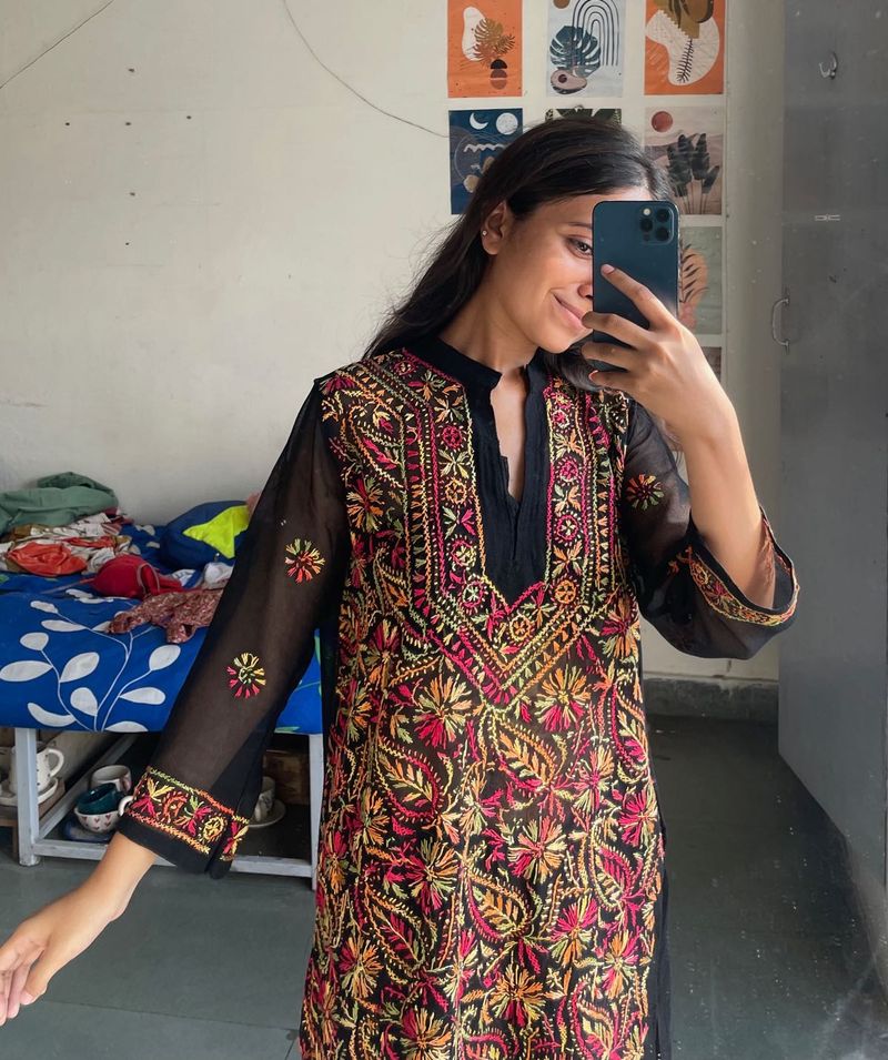Embroidered Black Kurta