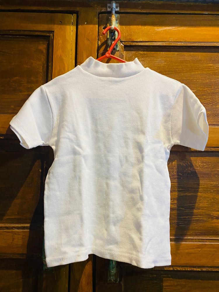 White Turtle Neck Crop Top