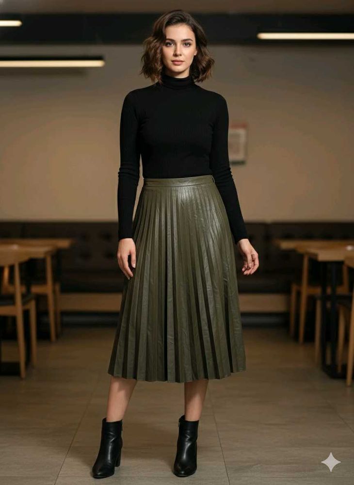 Olive Green Pleated Skirt