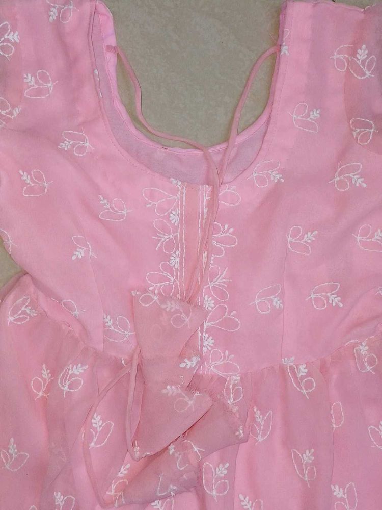 Baby Pink Gown Cum Dress With Chunni