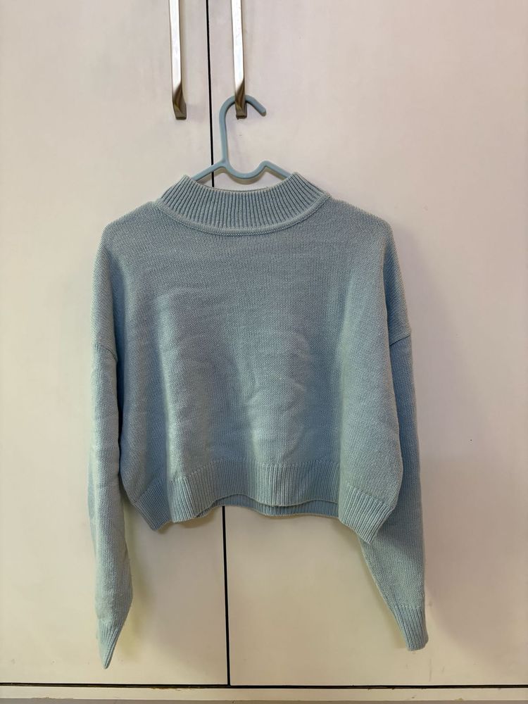 Light Blue Knit Cropped Sweater