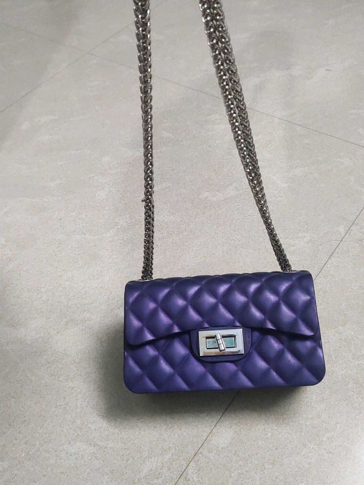 Purple Quilted Jelly Chain Bag...