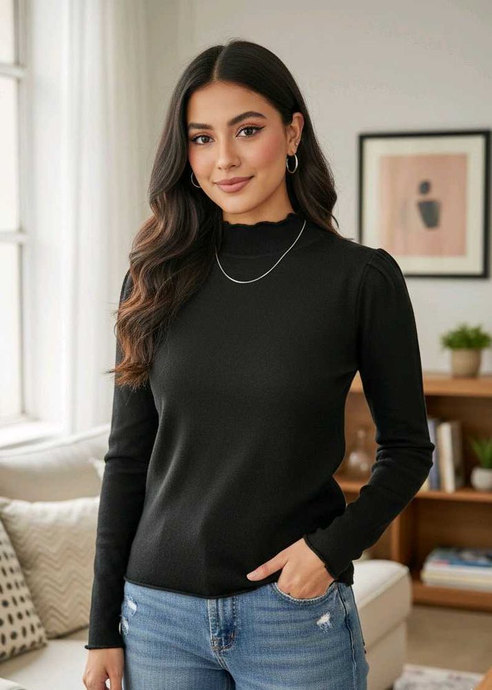 Elegant Black Woollen Top