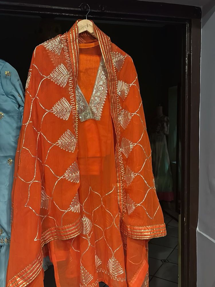 Orange Embroidered Kurta Set