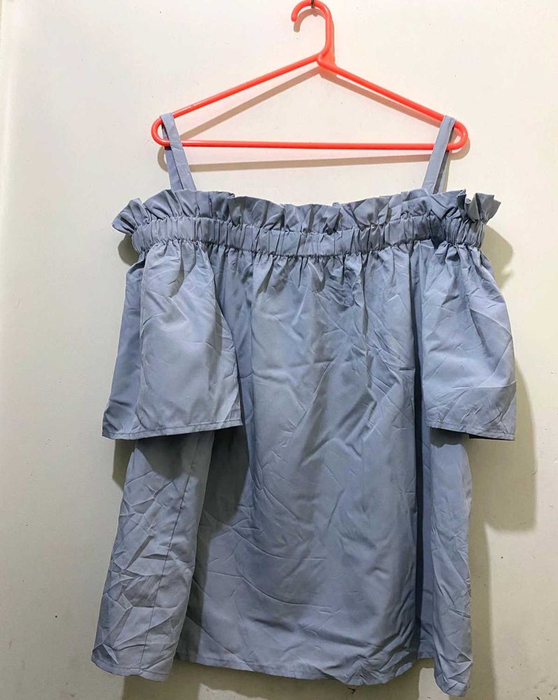 Cute Blue Off-Shoulder Top