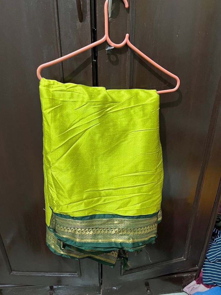 Kolhapuri Lemon Green Paithani Style cotton silk saree