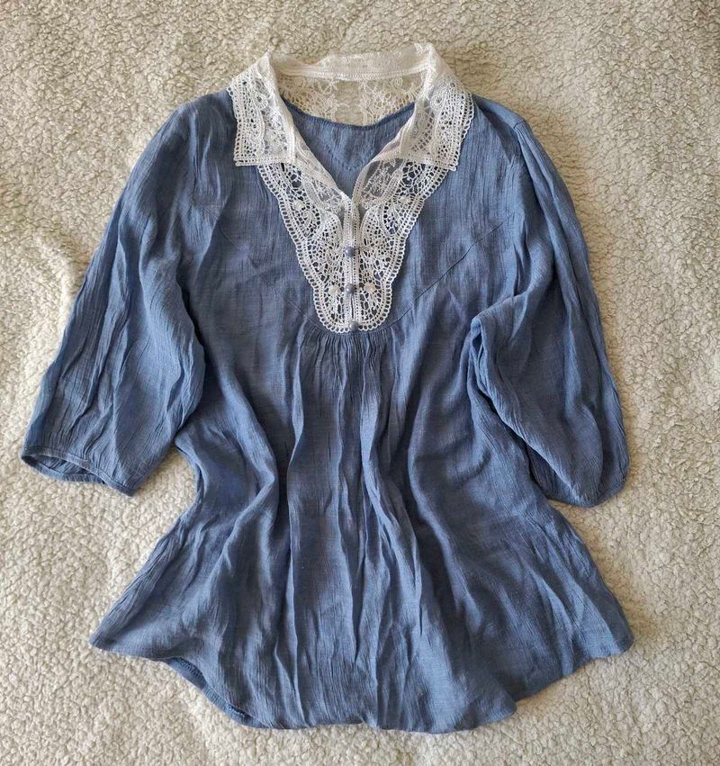 Blue Lace Collar Top