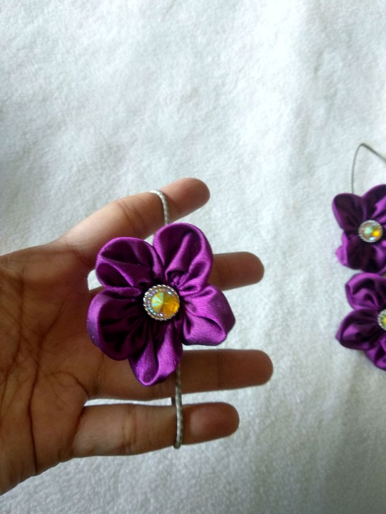Hand made hair scrunchie- purple silk flower