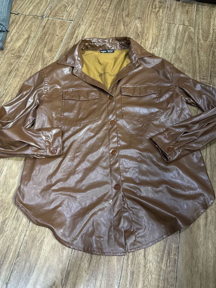 Brown Faux Leather Shirt