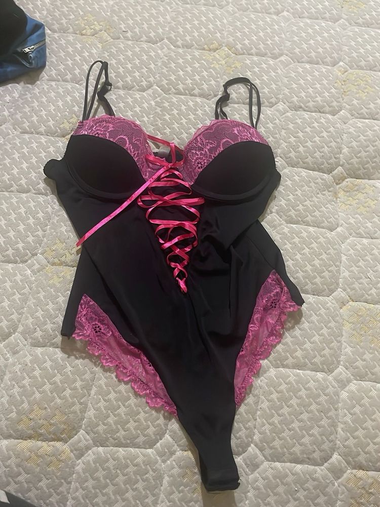 Black &amp; Pink Lace Bodysuit