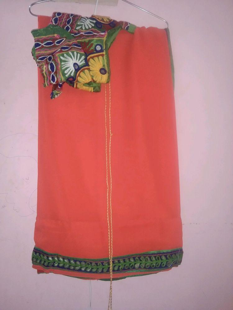 Georgette saree with designer kachh work blouse