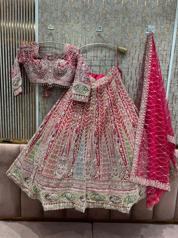 Elegant Red Bridal Lehenga Choli with Dupatta