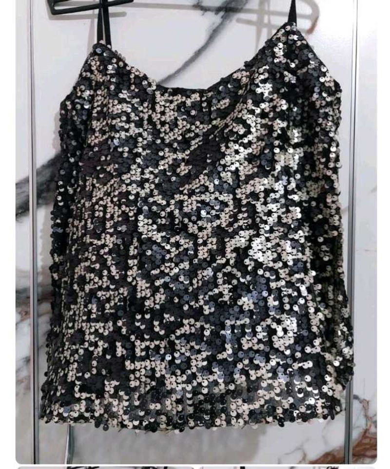 Black Sparkly Sequin Crop Top