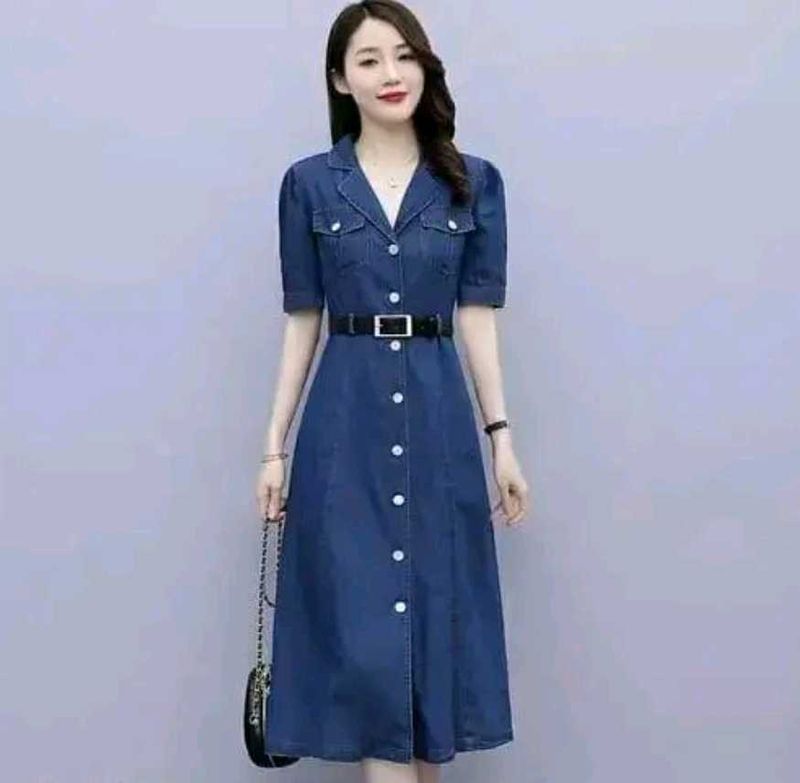 Korean Denim Dress with Belt