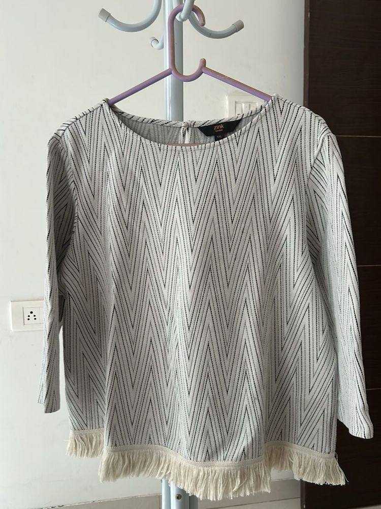 Zink Chevron Fringe Top