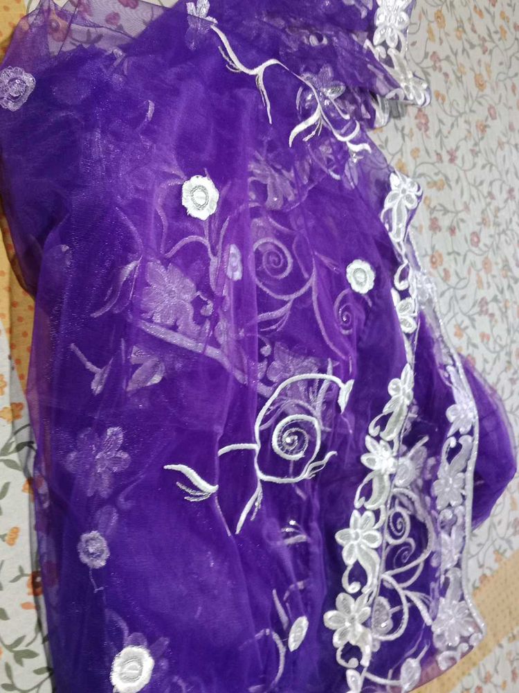 Purple Embroidered Dupatta