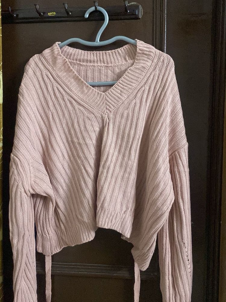 Ribbed Knit V-Neck Sweater