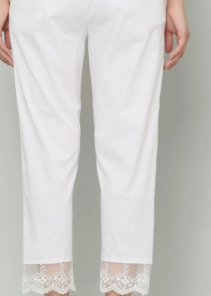 White Lace Hem Pants