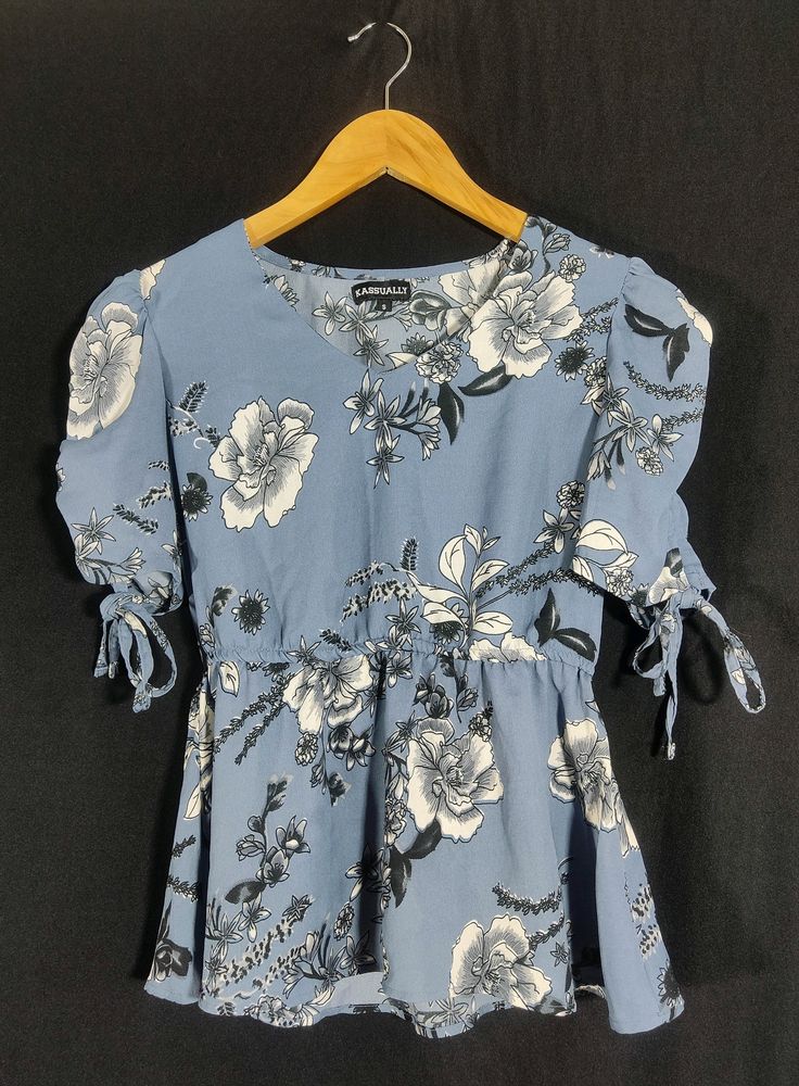 Pastel Blue Floral Printed Top (Women)