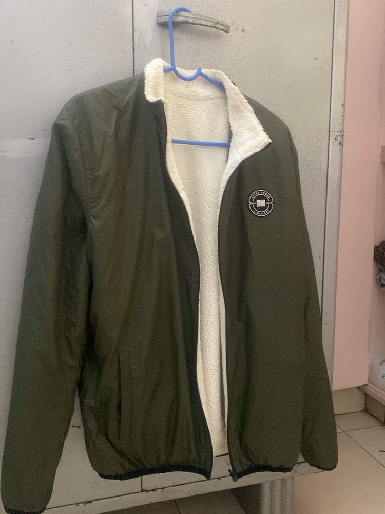 Olive Green Sherpa Lined Jacket