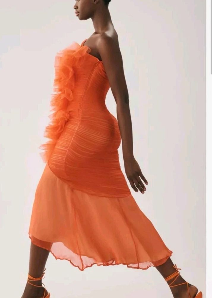 Orange Ruffle Bodycon Mermaid Dress 🎀