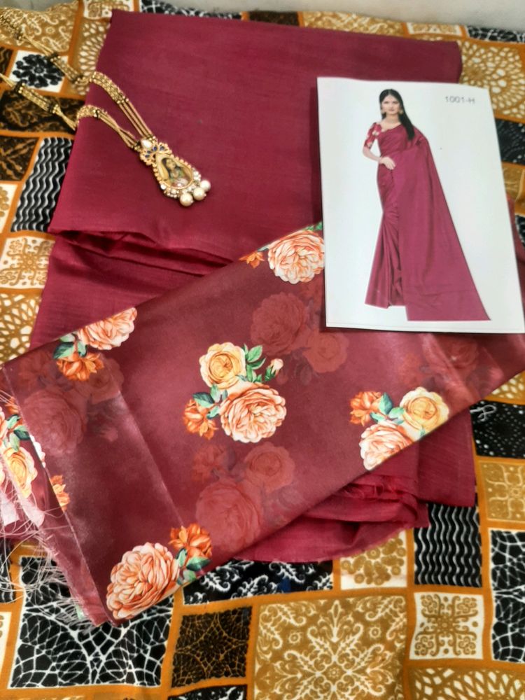 New Plain Wine Color Saree