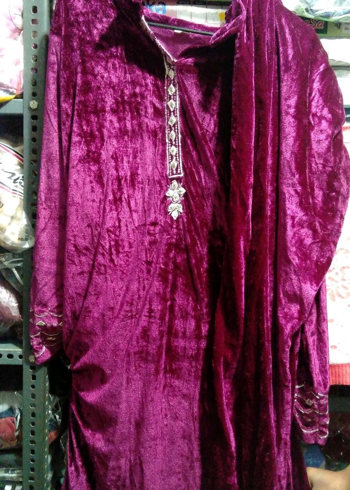 Wine Colour Velvet Shanil Suit