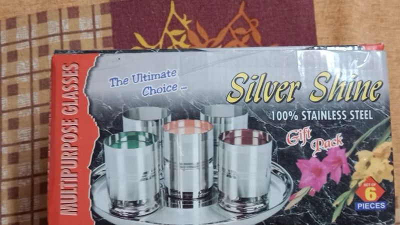 Silver Shine Stainless Steel Glasses (6-Piece)