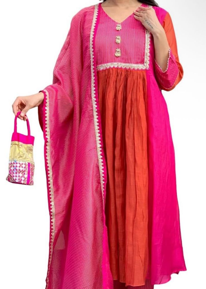 Vibrant Pink &amp; Orange Anarkali Suit