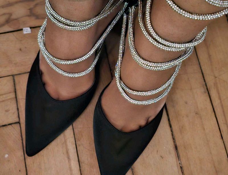 Rhinestone Strap Pointed Heels