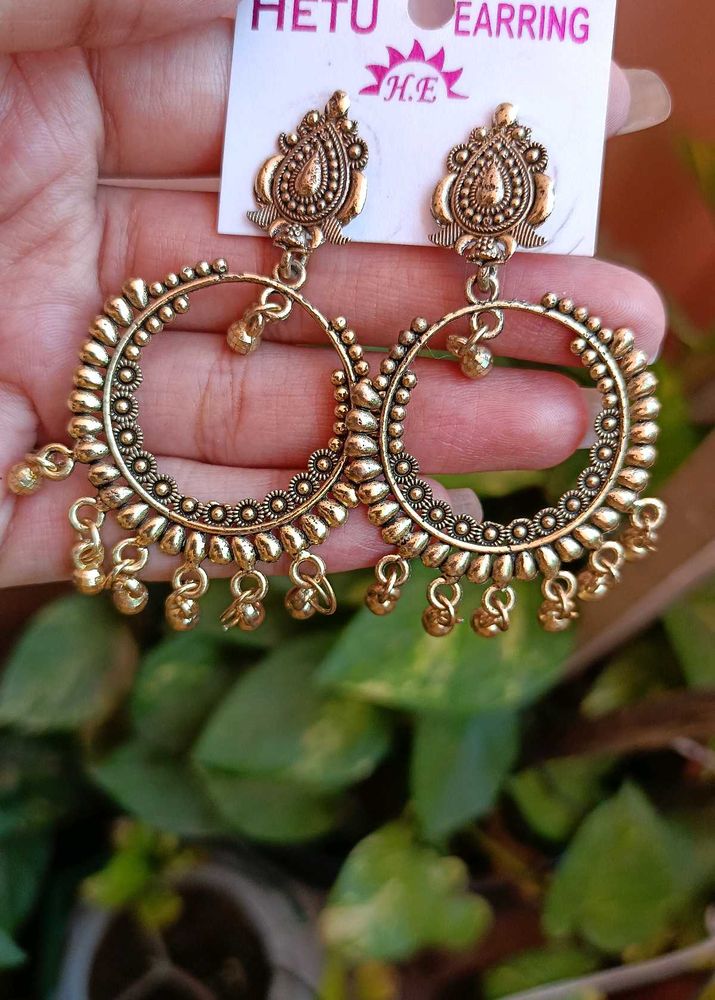 Gold Oxidised Jhumkas &amp; Silver Hoop Earrings Combo