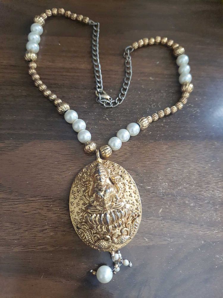Vintage Gold &amp; Pearl Hindu Pendant Necklace