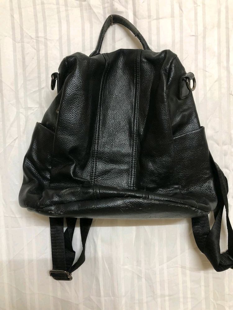 Black Leather Classic Backpack