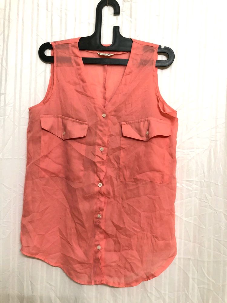 Sleevless Pocket Shirt Top For Women