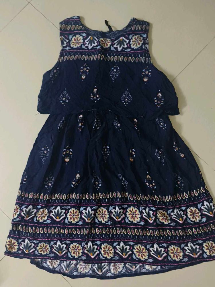 Navy Blue Floral Print Dress