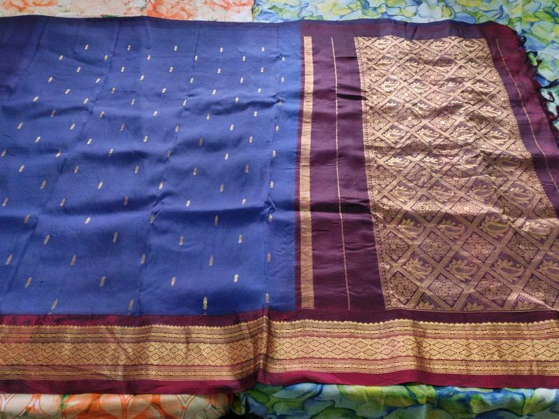 Blue And Brown Silk Saree