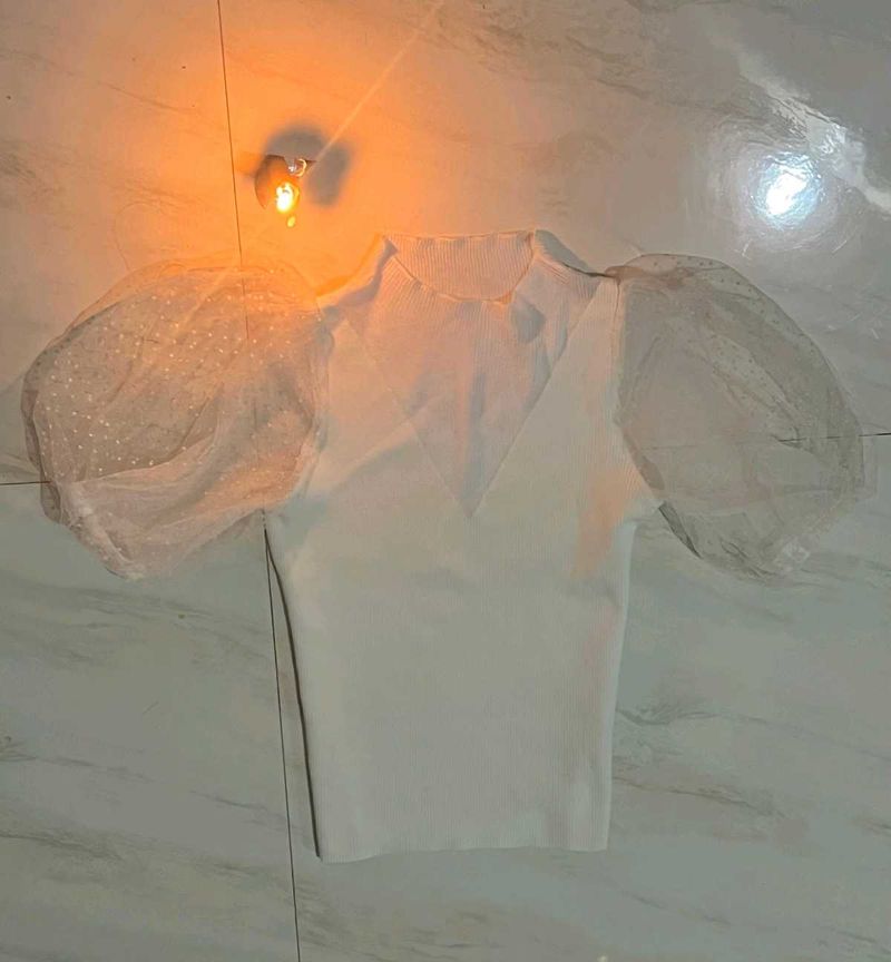 White Puff Sleeve Top