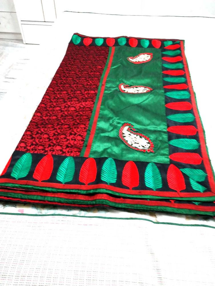 Pure Silk- Green &amp; Red Saree