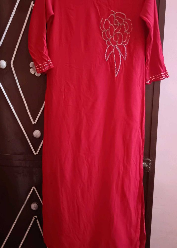 Red Embellished Kurti
