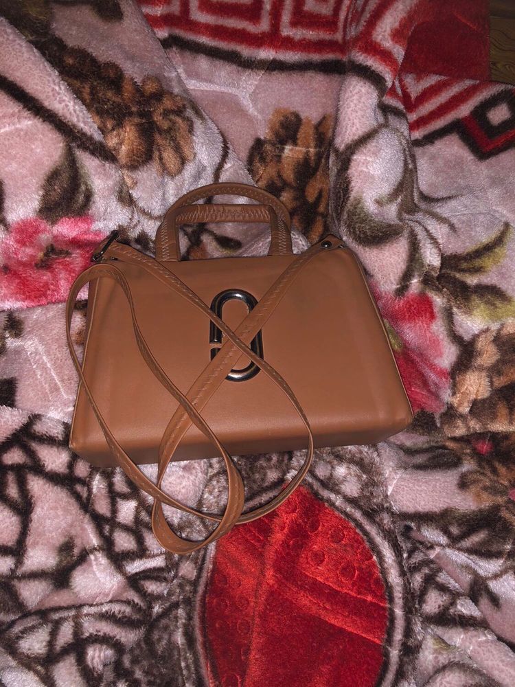 Tan Structured Satchel with Crossbody Strap