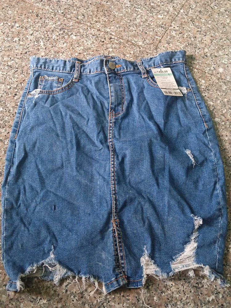 Distressed Denim Mini Skirt
