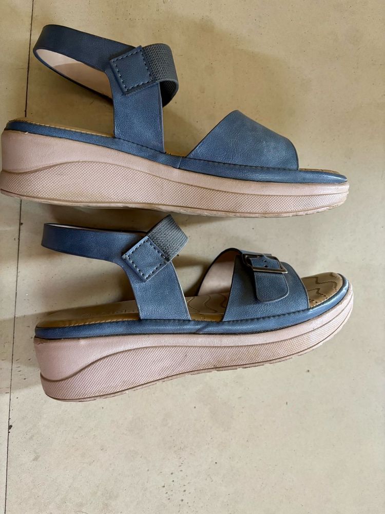 Blue Wedge Sandals