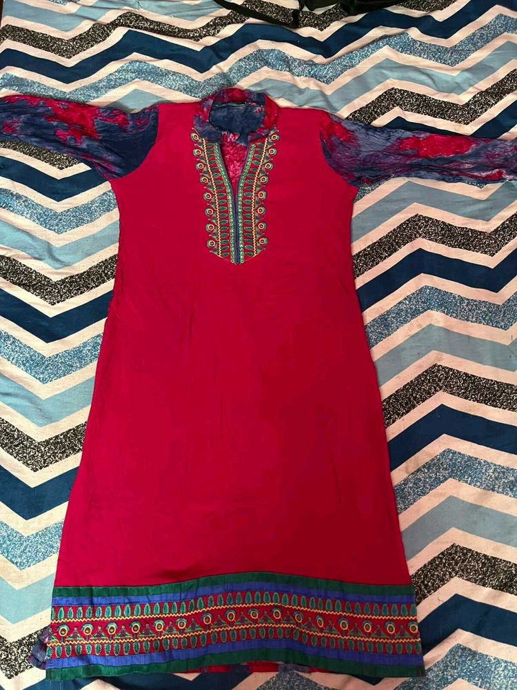 Elegant Red Embroidered Kurta