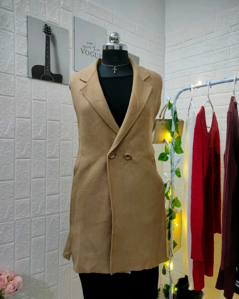 Sleeveless Camel Blazer