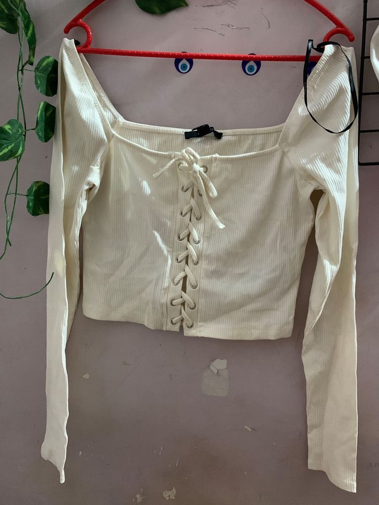 Ribbed Lace-Up Crop Top