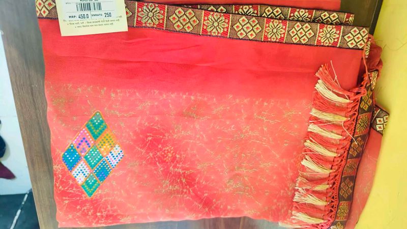 Red Saree with Embellishments